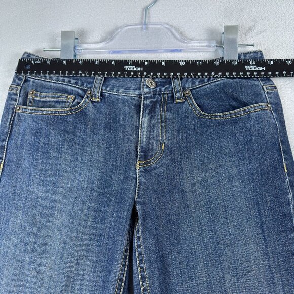 Ann Taylor Straight Jeans Slim Fit Lower On Waist Embroidered Back Women 0P Blue - Picture 8 of 12